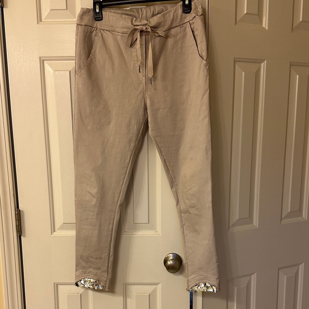 La Vie En Rose Champagne Joggers with Sequin Detail